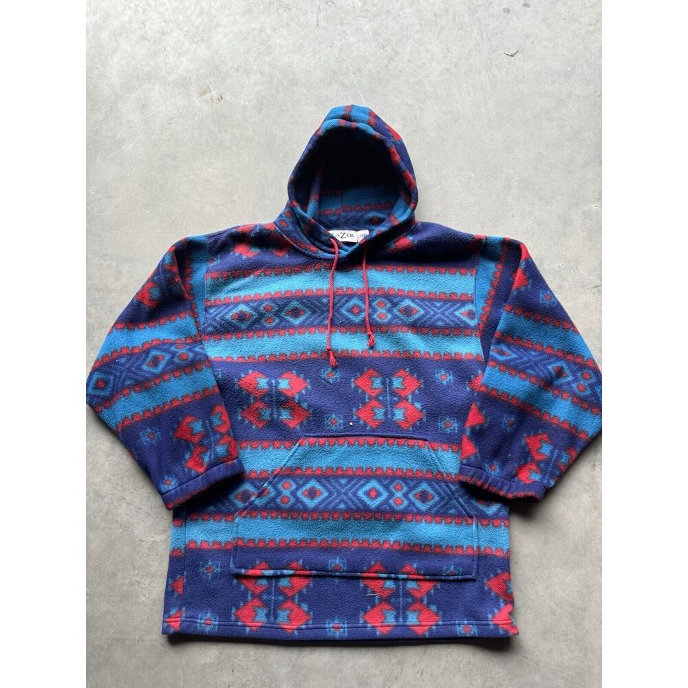 Vintage Mens L Artic Aztec Fleece Pullover Hoodie